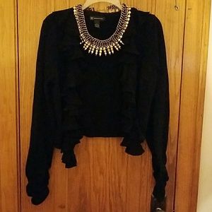 Ruffled black long sleeve crop sweater